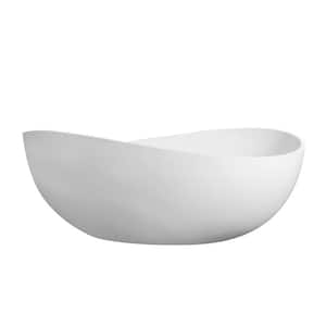 61 in. x 37 in. Solid Surface Freestanding Soaking Bathtub in Matte White with Center Drain and Abrasive Pads