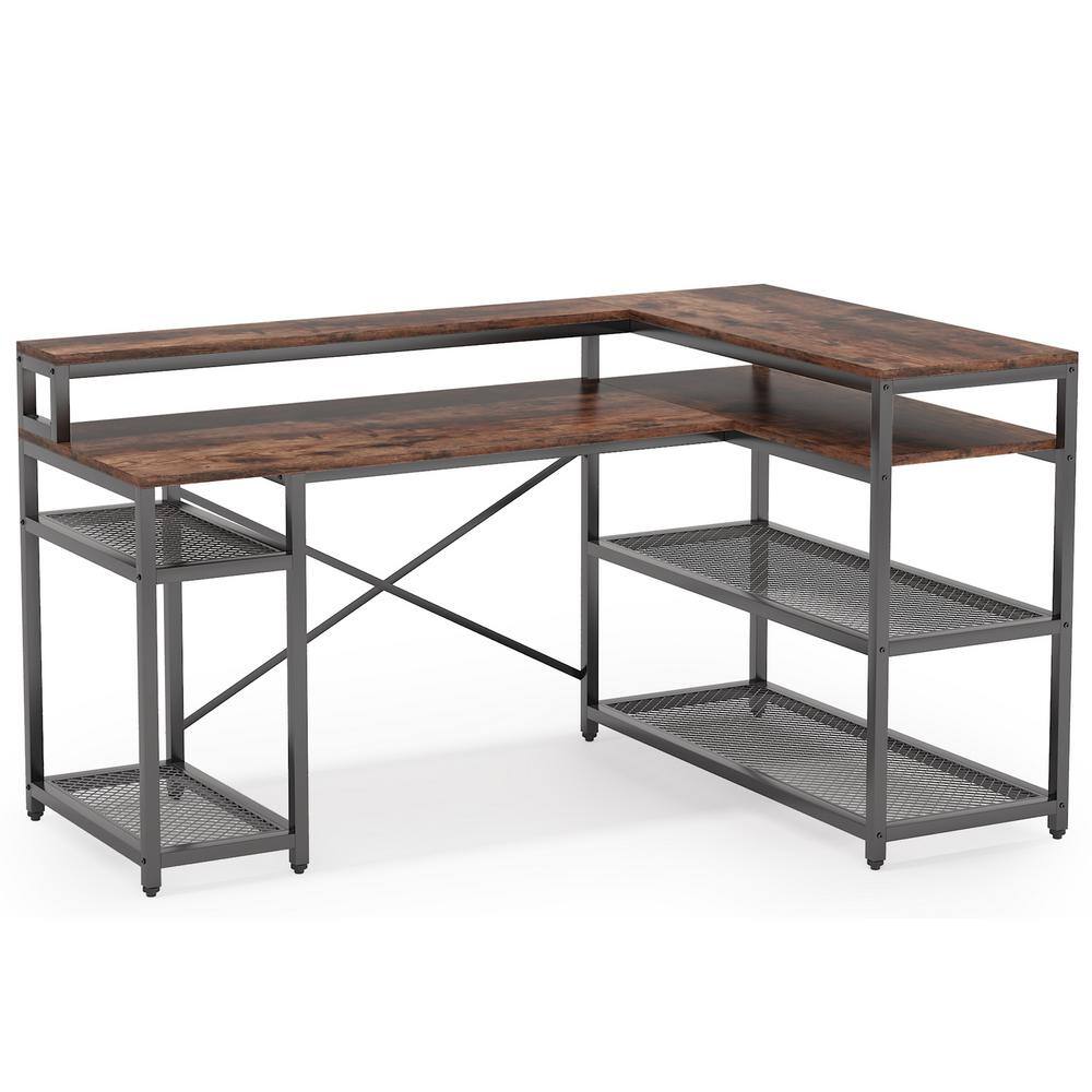 BYBLIGHT Lanita 59 in. LShaped Rustic Brown Wood Computer Desk with