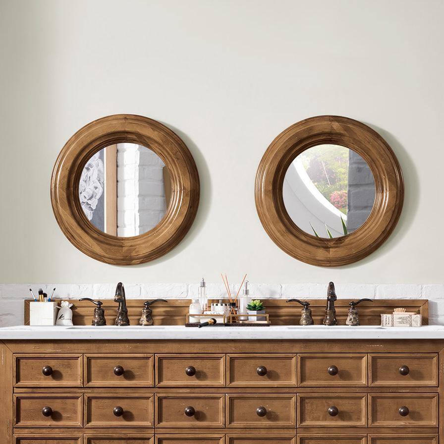 Honey Alder 26" Round Wood Framed Vanity Mirror