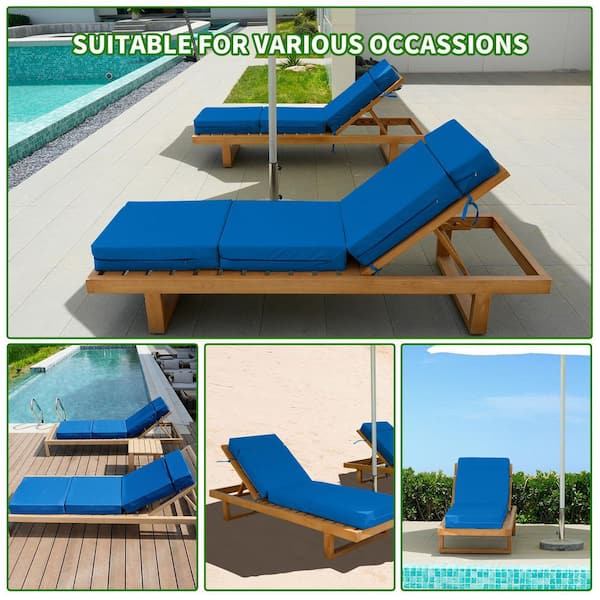 2-Pack Chaise Lounge Cushions Outdoor 80 x 26 x 5 in. Waterproof Replacement Chaise Lounge Seat Cushion, Blue