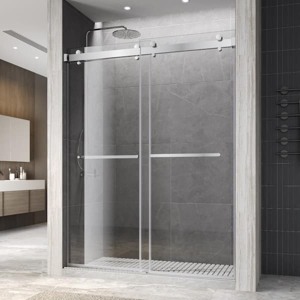 60 in. W x 72 in. H Double Sliding Frameless Shower Door in Chrome Finish with 3/8" Clear Tempered Glass