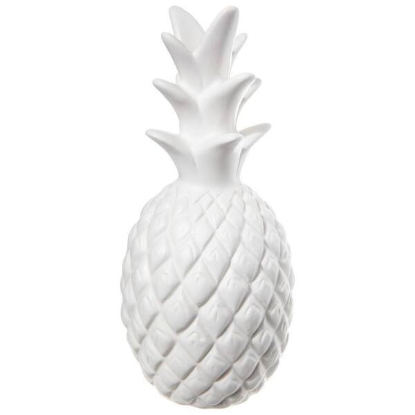 Benjara White Pineapple Figurine with Embossed Diamond Pattern