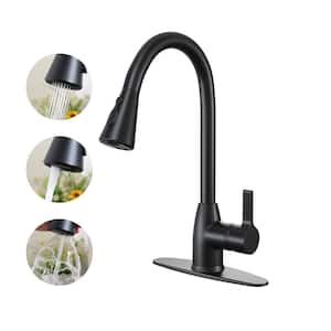 Single Handle Pull Down Sprayer Kitchen Faucet with Three Functions Spray Head in Matte Black