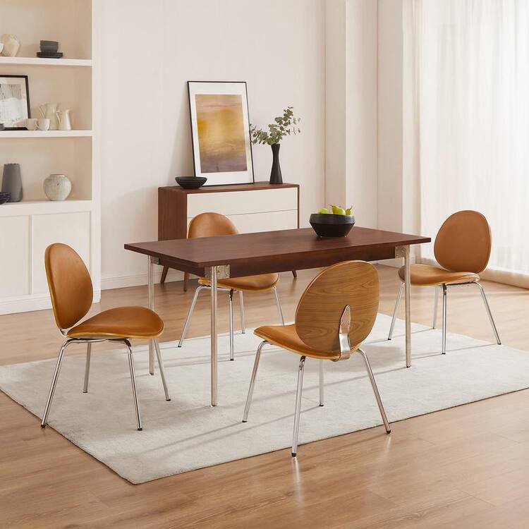 Art Leon Iya Brown Faux Leather Armless Dining Chair with Metal Legs (Set of 1)
