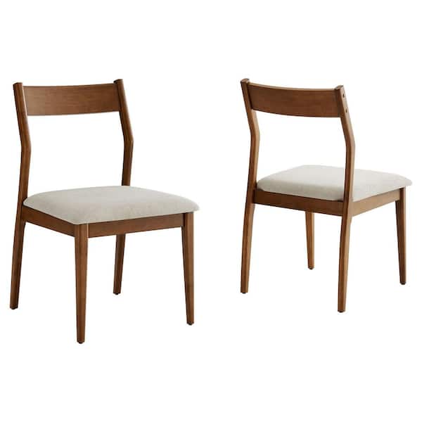 Solara Wood Fabric Armless Dining Chairs (Set of 2) in Walnut Heathered Weave Beige Accent Dining Side Chairs