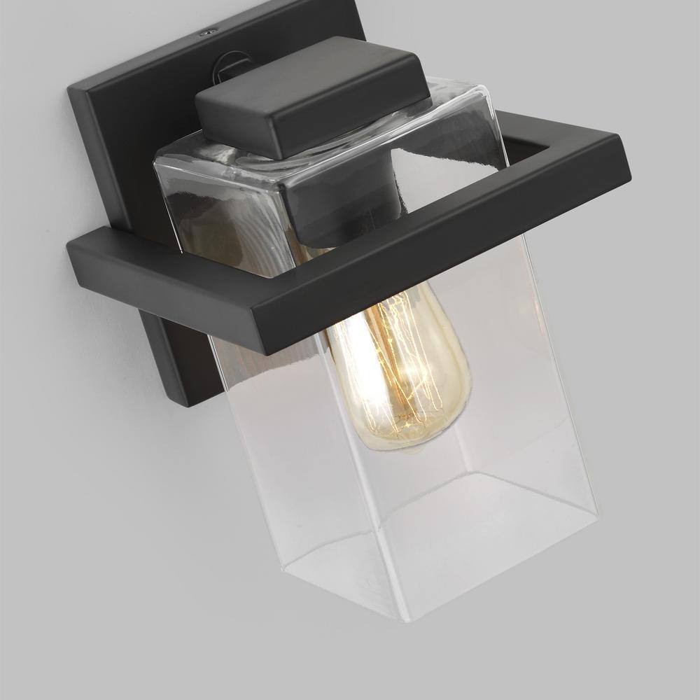 Midnight Black 1-Light Outdoor Vanity Sconce with Clear Glass Shade
