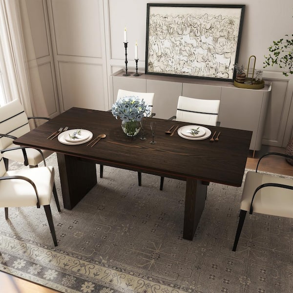 Boyel Living 70.86 in. W Black Wood Double Pedestal Dining Table Seats 6