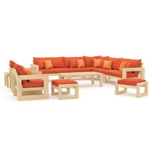 Benson 11-Piece Wood Patio Conversation Set with Sunbrella Tikka Orange Cushions
