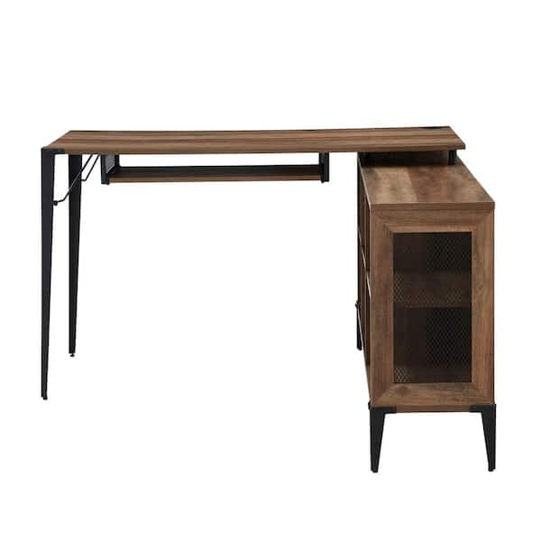 Welwick Designs 52 in. L-Shaped Reclaimed Barnwood Computer Desks with Keyboard Tray