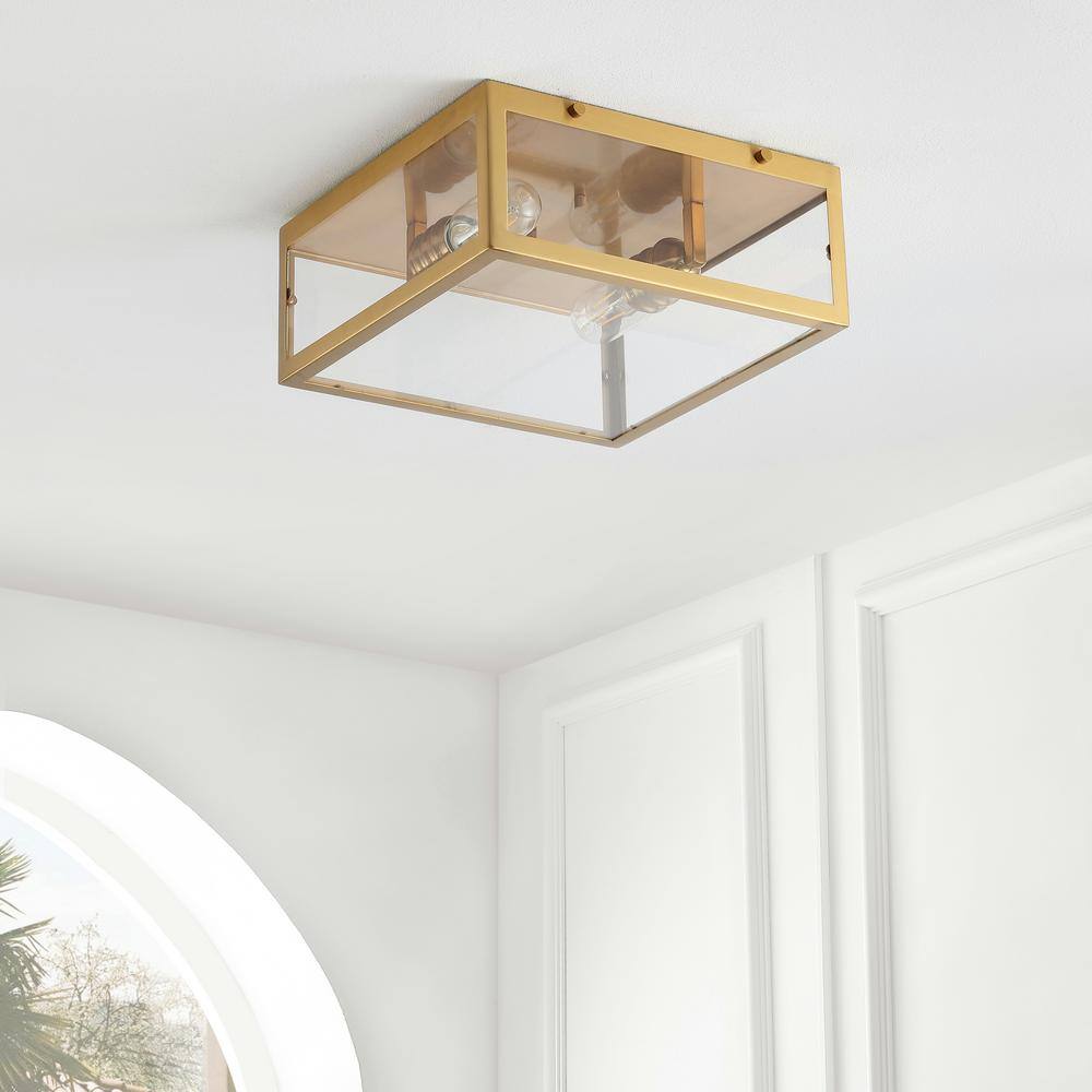 Grayson 12" Brass Gold Glass LED Flush Mount Light