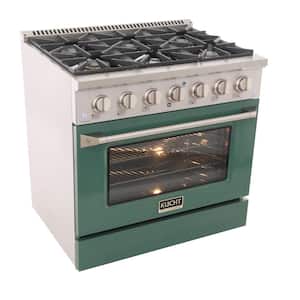 36 in. 5.2 cu. ft. LP Ready Dual Fuel Range with Gas Stove and Electric Oven with Convection Oven in Green