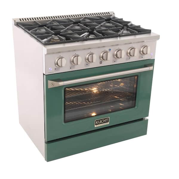 36 in. 5.2 cu. ft. LP Ready Dual Fuel Range with Gas Stove and Electric Oven with Convection Oven in Green