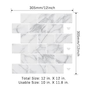 10 in. x 11.8 in. Marble White Thin Vinyl Peel and Stick Backsplash Tiles for Kitchen (20-Pack/16.39 sq. ft.)
