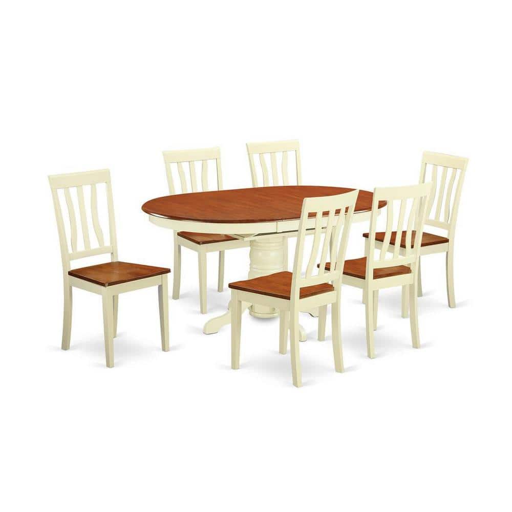 Cherry and Cream Oval Wood Dining Set with 6 High Back Chairs
