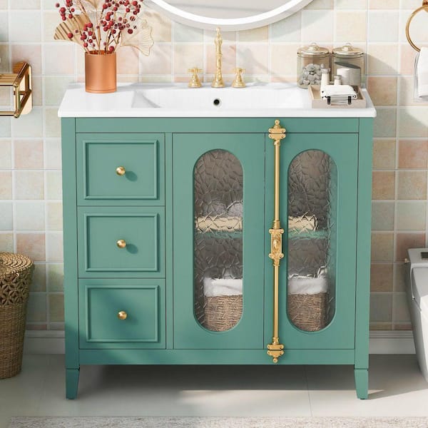 36 in. W x 18 in. D x 34 in. H in Single Sink Freestanding Olive