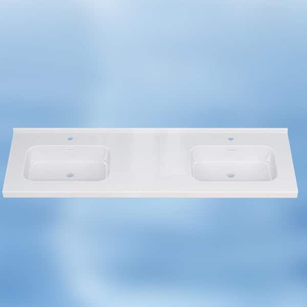 Foia 72 in. W x 22 in. D Solid Surface Rectangular Double Sink Vanity Top with Backsplash Bathroom Countertop in White