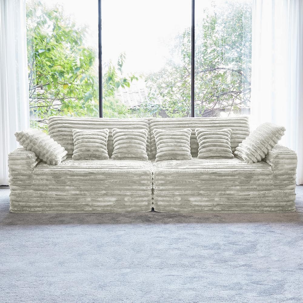 Modern 120 in. Wide Square Arm Velvet Rectangle Sectional Sofa Couch Double