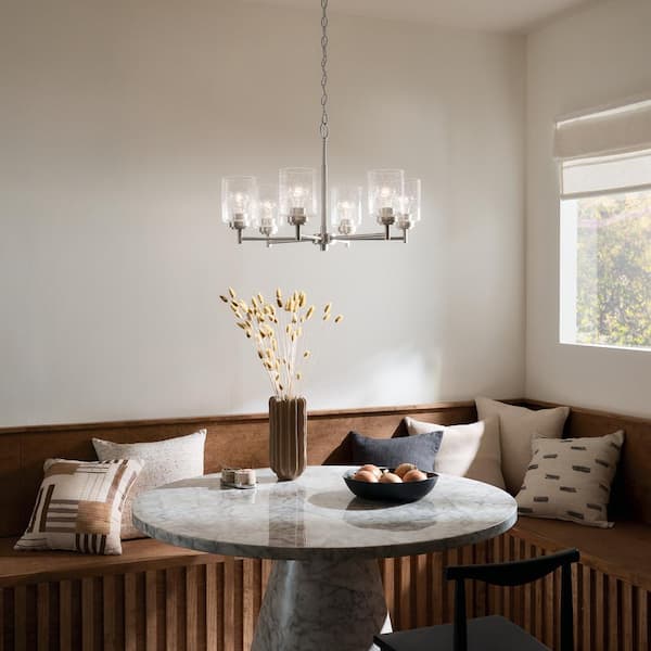 Winslow 26 in. 6-Light Brushed Nickel Contemporary Shaded Circle Chandelier for Dining Room