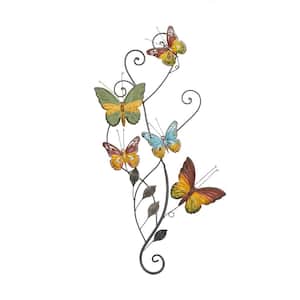 15 in. x  29 in. Metal Multi Colored Indoor Outdoor Butterfly Wall Decor with Scroll Details