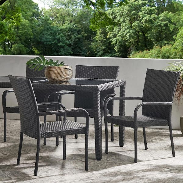 35 in. H Rattan Outdoor Dining Chairs Wicker Stackable Patio Chairs in Gray Set of 4