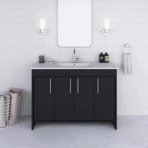 VOLPA USA AMERICAN CRAFTED VANITIES Villa 48 in. W x 18 in. D Bathroom Vanity in Black with Ceramic Vanity Top in White with White Basin