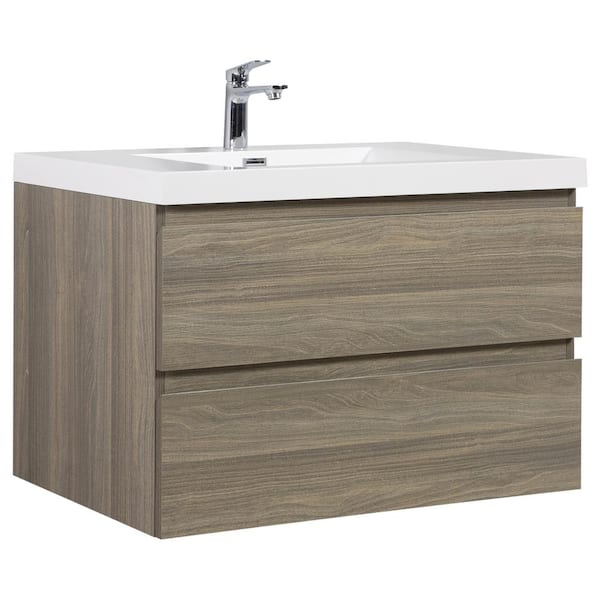 Boosicavelly 36 in. W x 20 in. D x 22 in. H Single Sink Floating Bath Vanity in Ash Grey with Glossy White Resin Top