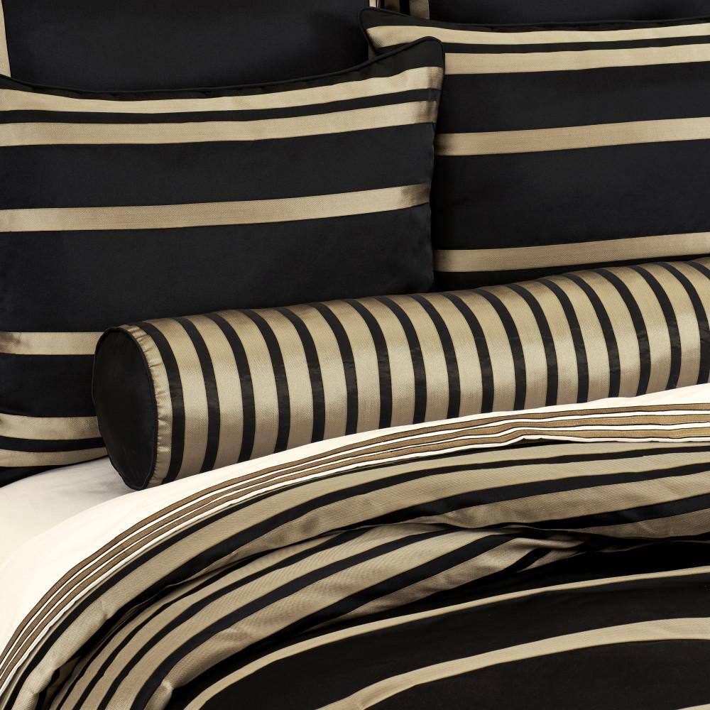 Charleston Black and Gold Satin Bolster Decorative Throw Pillow