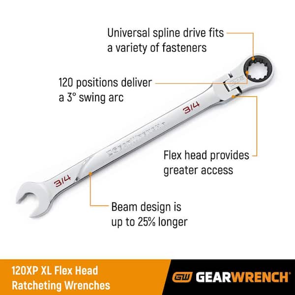 Metric 90-Tooth Flex Head Combination Ratcheting Wrench Tool Set (16-Piece)