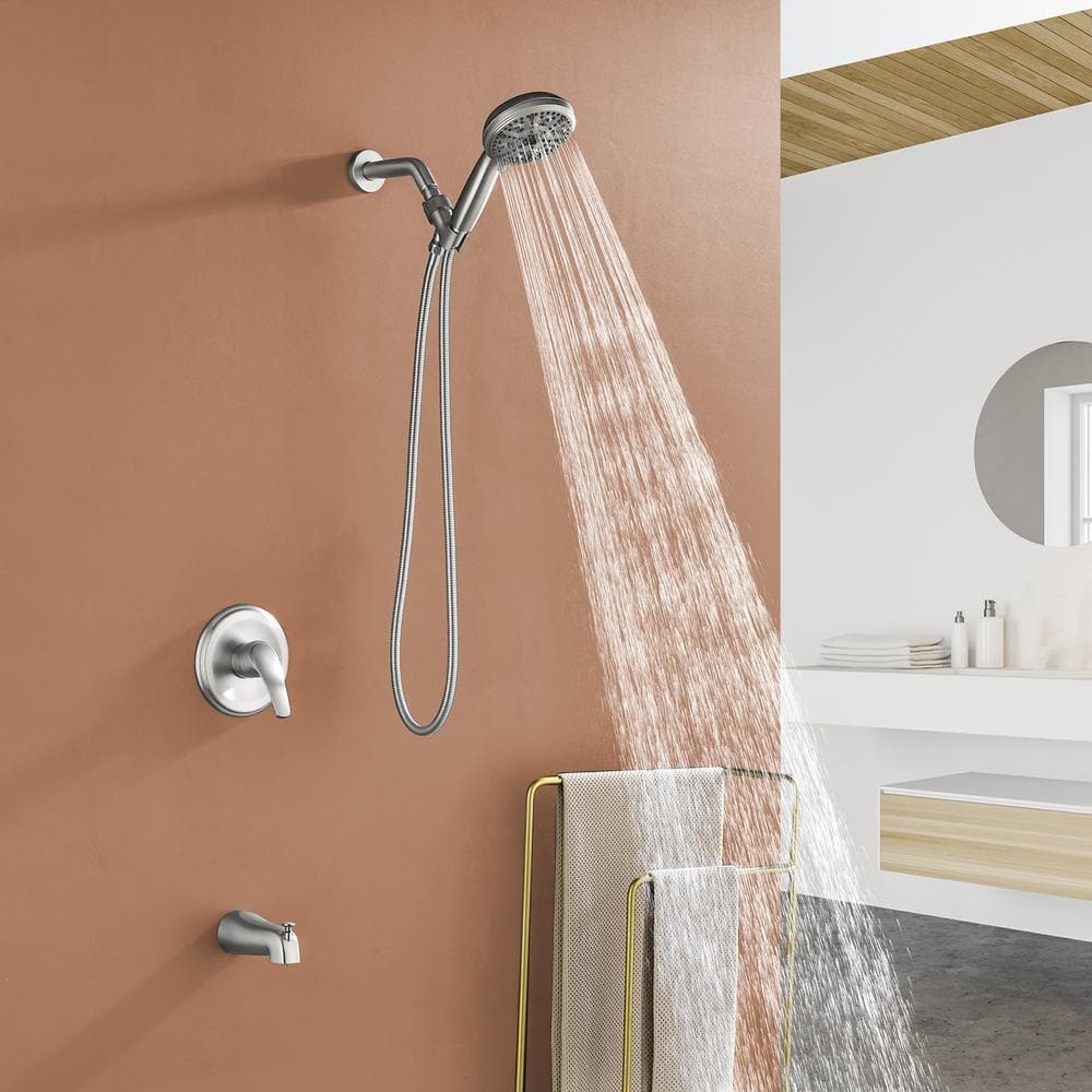 Brushed Nickel Wall Mounted Rain Shower System with Handheld