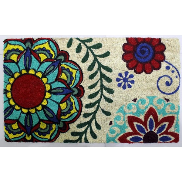 Unbranded Welcome Multi Floral 18 in. W x 30 in. L Coir Non-Slip Indoor Outdoor Door Mat