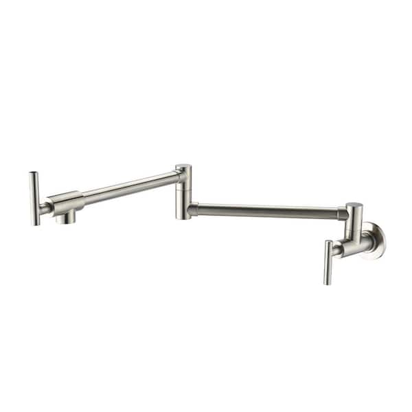 Tahanbath Double Handles Wall Mounted Pot Filler in Brushed Nickel