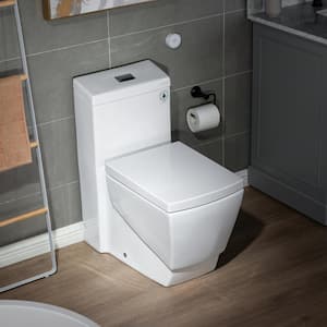 TAOZI 1-piece 1.1 GPF/1.6 GPF High Efficiency Dual Flush Square Elongated Toilet in White with Soft Closed Seat Included