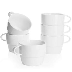 Porcelain Stackable Coffee Cups - 10 Ounce - Set of 6 - White