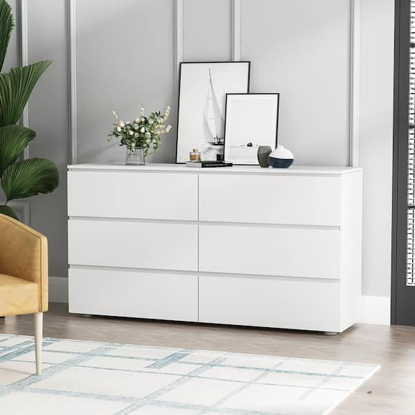 FUFU&GAGA 6-Drawers White Wood Chest of Drawer Dresser Cabinet