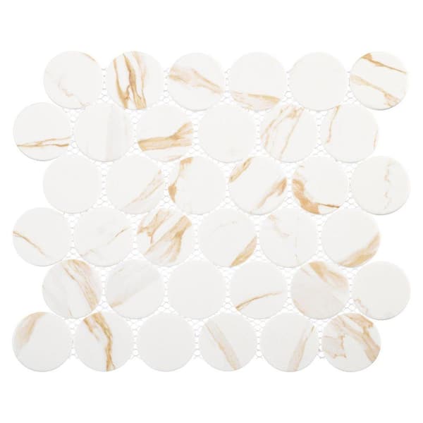 Ispara Dotun 2 in. x 2 in. Round Matte Recycled Glass Marble Look Mosaic Wall Tile (4.1 sq. ft. /Case)