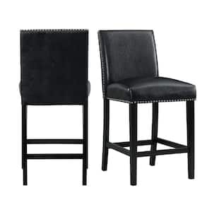 Pia Faux Leather Counter Height Side Chair Set in Black