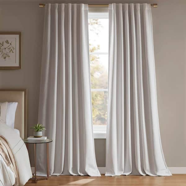 Karien White Polyester 52 in. W x 95 in. L Room Darkening Curtain Panel Set of 2