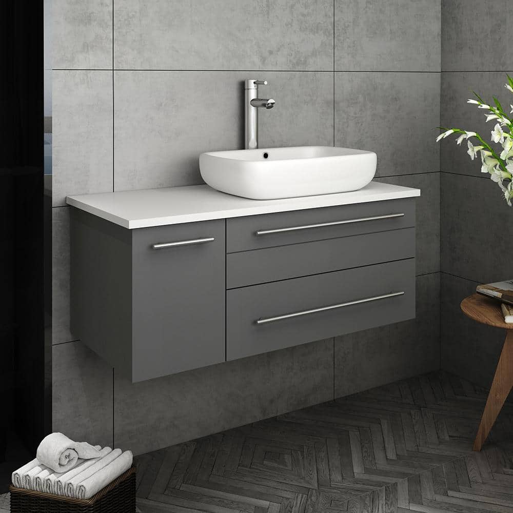Gray 36" Wall-Mount Bathroom Vanity with Quartz Top