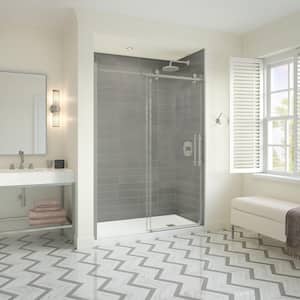 Odyssey 60 in., 32 in., 78 in. Alcove Shower Kit with Sliding Frameless Shower Door, Brushed Nickel and Right Drain Pan