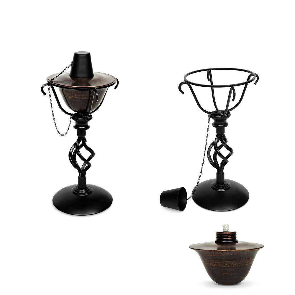 Bronze and Black Iron Outdoor Tiki Torches, Set of 2