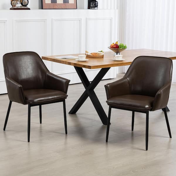 Glamour Home Berenice Dark Brown Faux Leather Upholstered Dining Chair with Black Iron Legs Set of 2