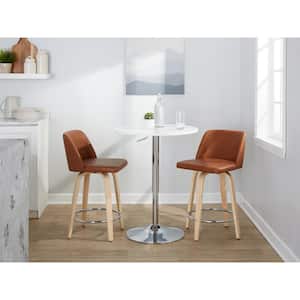 Toriano 24.25 in. Camel Faux Leather, Natural Wood, and Chrome Metal Fixed-Height Counter Stool (Set of 2)