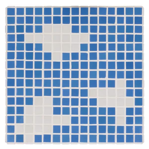 SAFAVIEH Hikari 16 in. Light Blue/White Square Tiles End Table