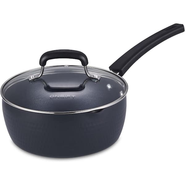 1.75 qt. Aluminum Alloy Nonstick Sauce Pan in Gray with Lid and Dual Pour Spouts for Easy Cooking 1-Piece