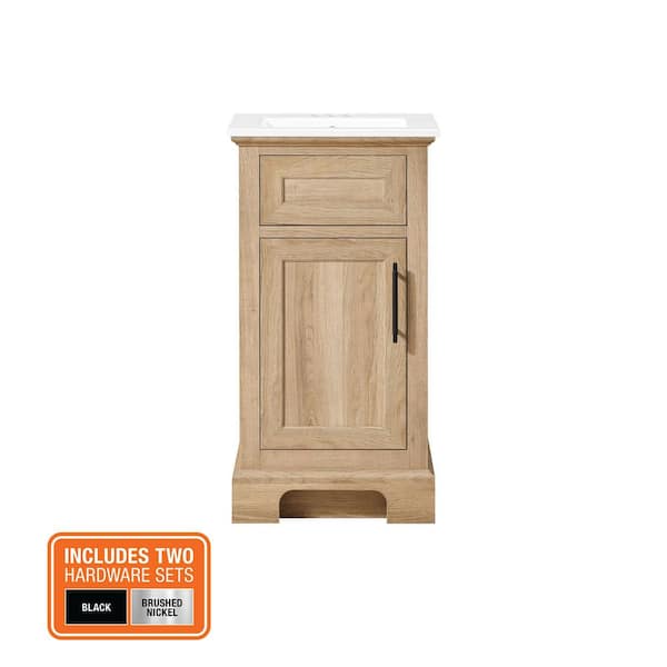 Doveton 18 in. Single Sink Compact Freestanding Bath Vanity in Weathered Tan with White Ceramic Top (Assembled)