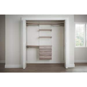 Genevieve 6 ft. Gray Adjustable Closet Organizer Long and Double Long Hanging Rods with 3 Shelves and 3 Drawers