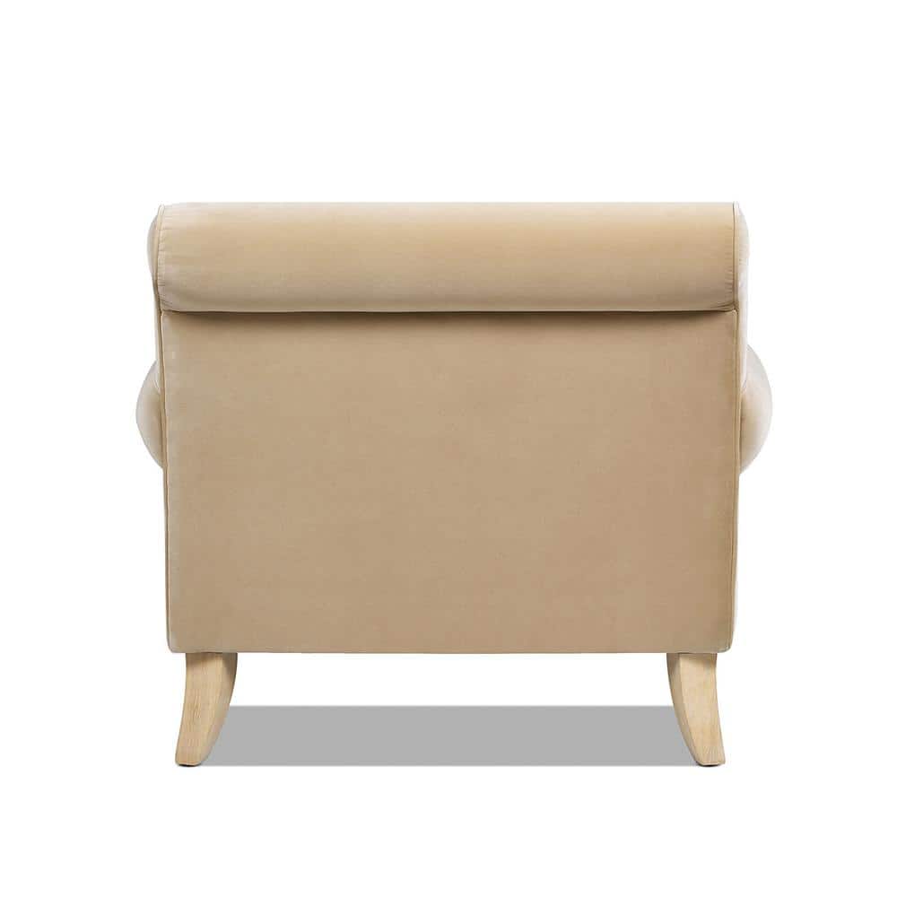 Fawn Brown Velvet Handcrafted Accent Chair with Wood Frame