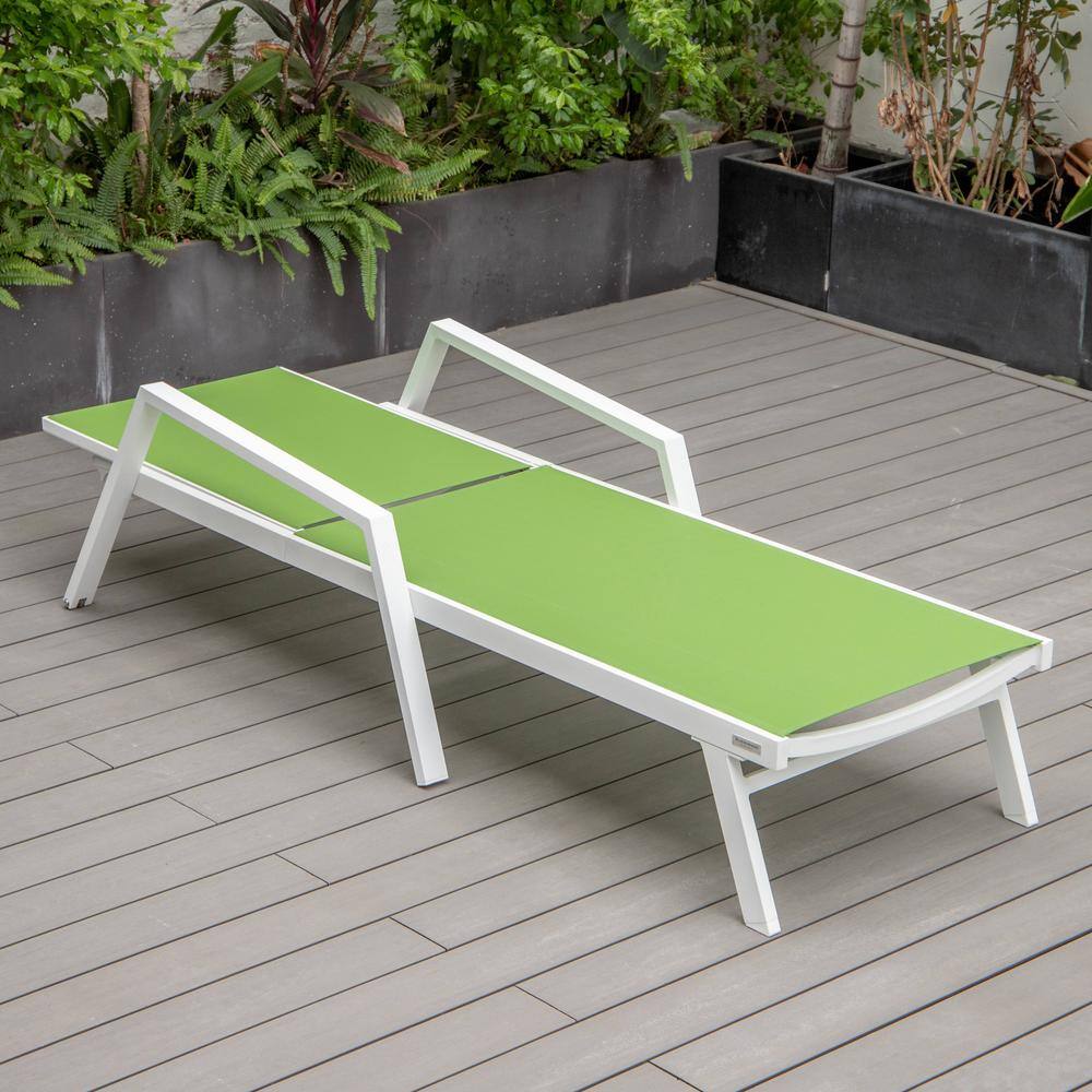 Marlin Green Mesh Aluminum Outdoor Chaise Lounge with Fire Pit Table