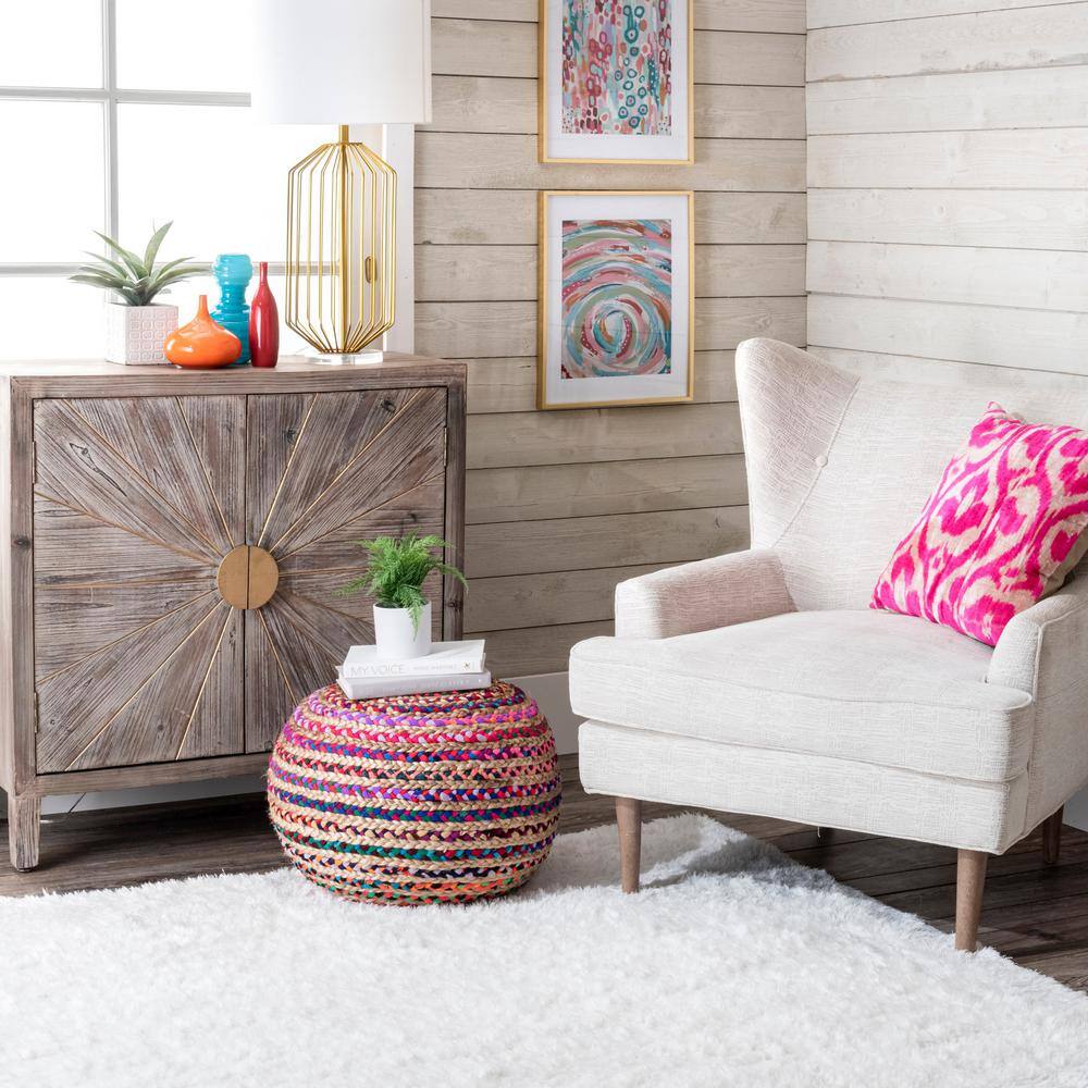 Ling Engineered Wood Round Modern Ottoman Pouf