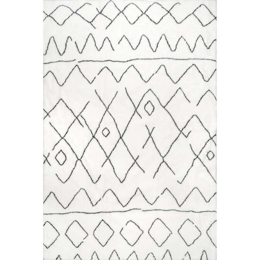 nuLOOM Rae Abstract Stripes Machine Washable Shag Black 6 ft. x 9 ft. Area Rug BIWS08A609 The